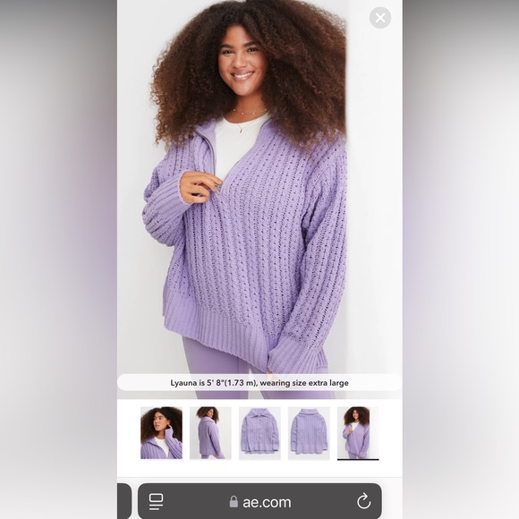 Aerie Cable Car Quarter Zip Sweater in Purple Wash, Small - Picture 2 of 3